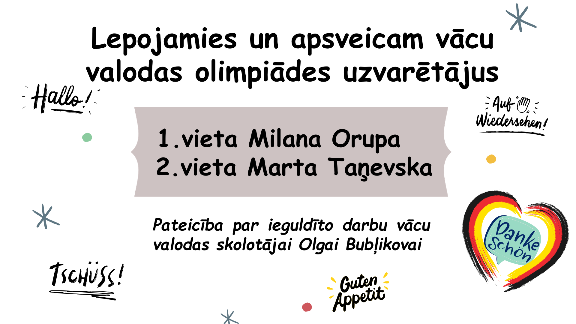 Vācu valodas olimpiādē Lepojamies ar mūsu skolēnu panākumiem vācu valodas olimpiādē
