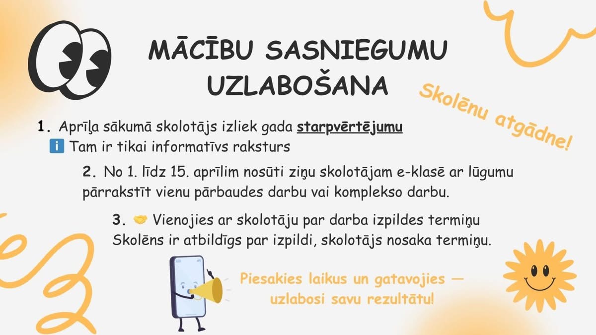 Skolēnu atgādne par mācību sasniegumu uzlabošanu!